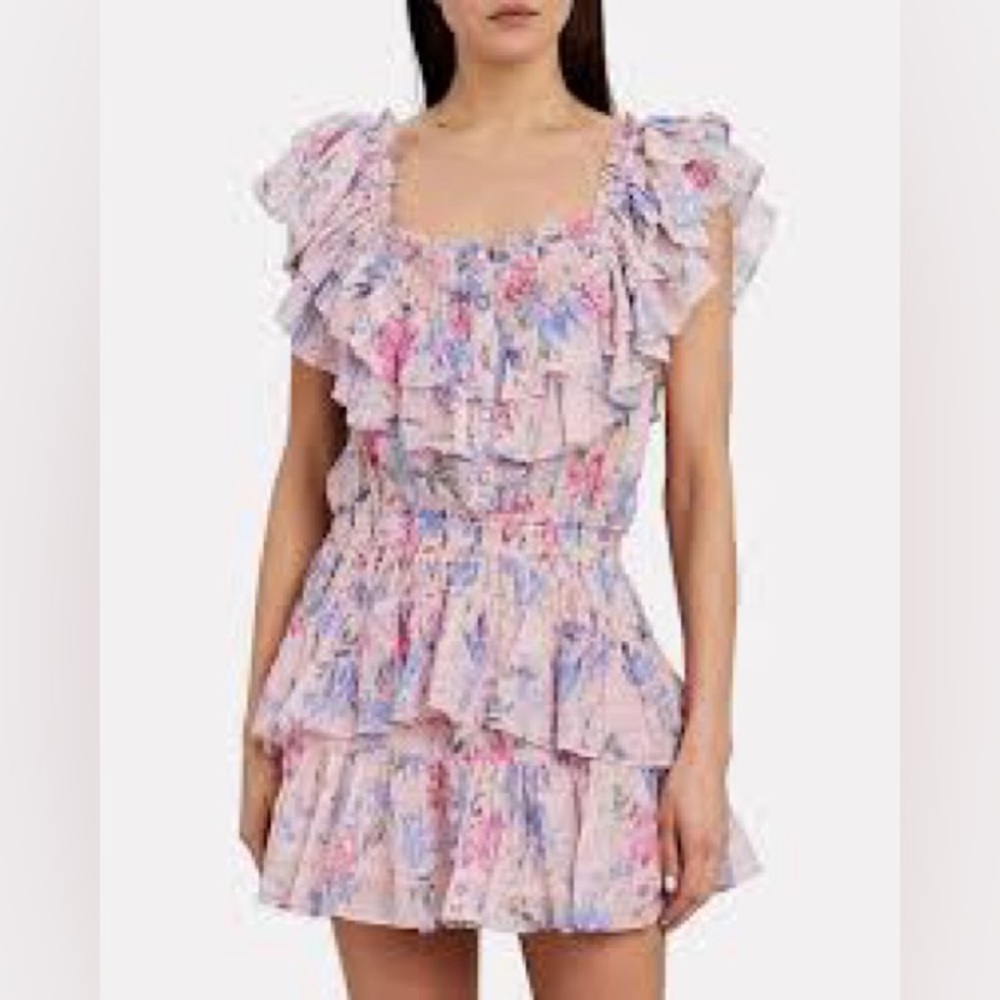 LoveShackFancy Pastel Floral Ruffle Mini Dress